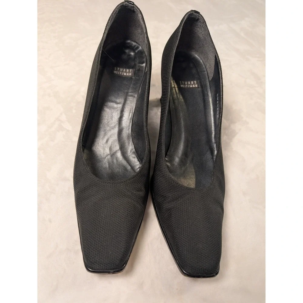 Stuart Weitzman Black Fabric Square Toe Block Heel Pumps Formal Womens 8 B